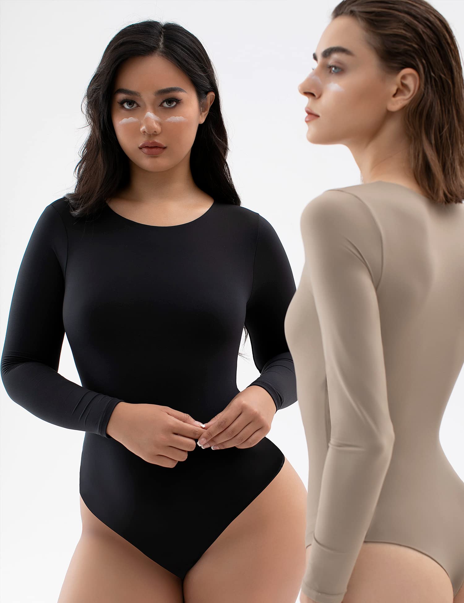 Black Long Sleeve Bodysuit - Crew Neck & Thong - PUMIEY – Pumiey