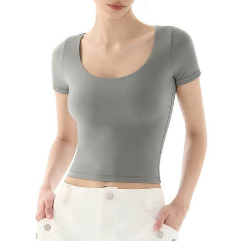 Scooped Neck Built in Bra T-Shirt Crop Length main image 0