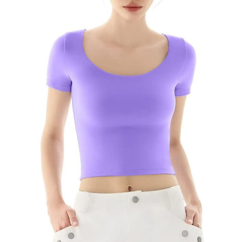 Scooped Neck Built in Bra T-Shirt Crop Length main image 1