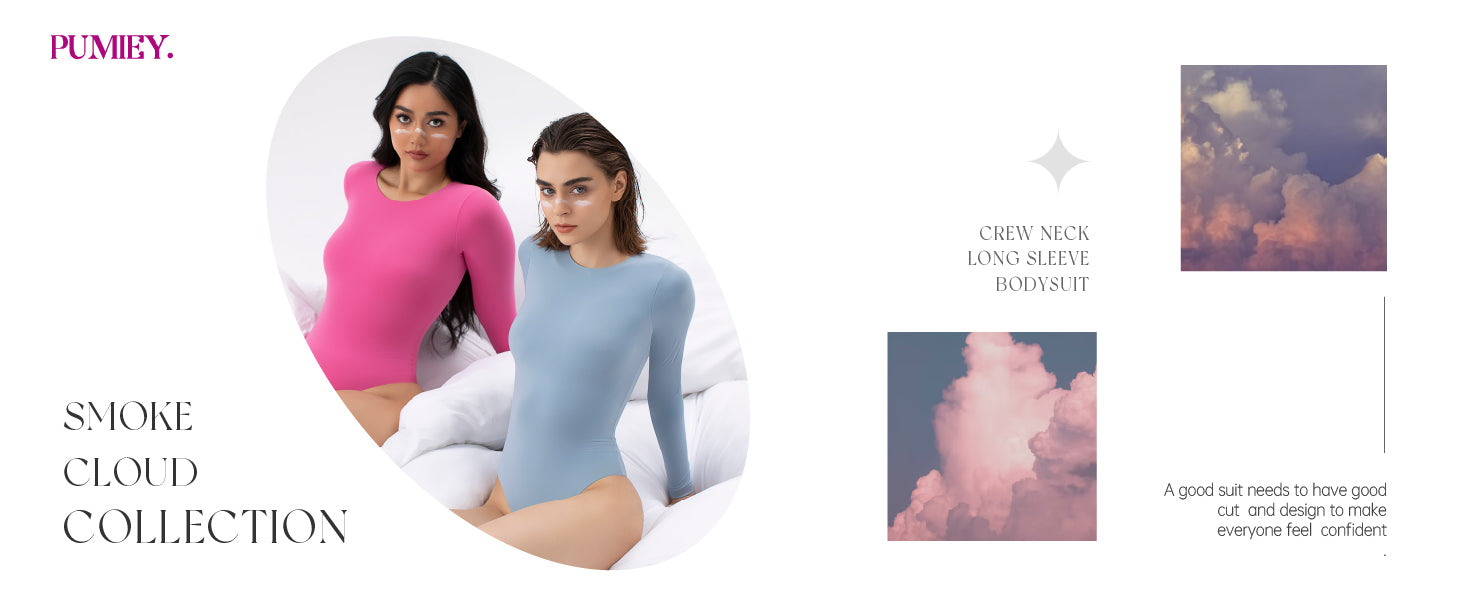 PUMIEY Women's Sweetheart Neck Long Sleeve Bodysuit - Smoke Cloud Pro  Collection