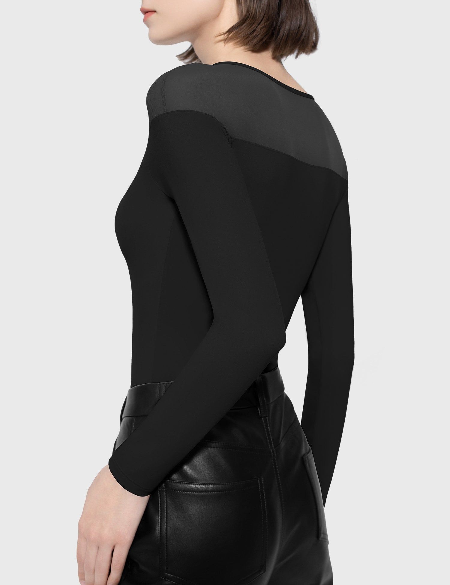 Mesh Long-Sleeve Bodysuit | Black - Pumiey