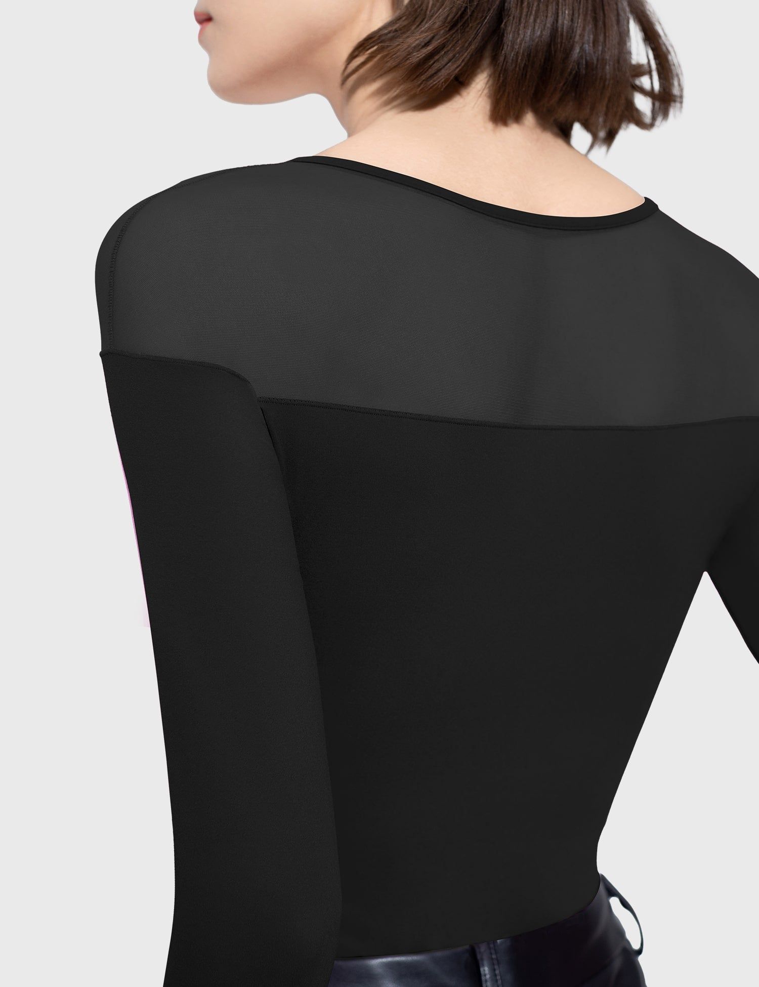 Mesh Long-Sleeve Bodysuit | Black - Pumiey