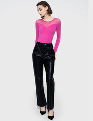 Mesh Long-Sleeve Bodysuit | Hot Pink - Pumiey