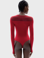 Mesh Long-Sleeve Bodysuit | Red - Pumiey