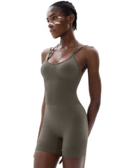 Artemis - Double Straps Workout Bodysuits | Army Green - Pumiey