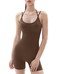WORKOUT ROMPERS DOUBLE STRAPS -PUMIEY-BROWN-MODEL