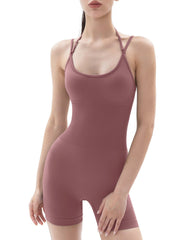 WORKOUT ROMPERS DOUBLE STRAPS -PUMIEY-RED BROWN-MODEL