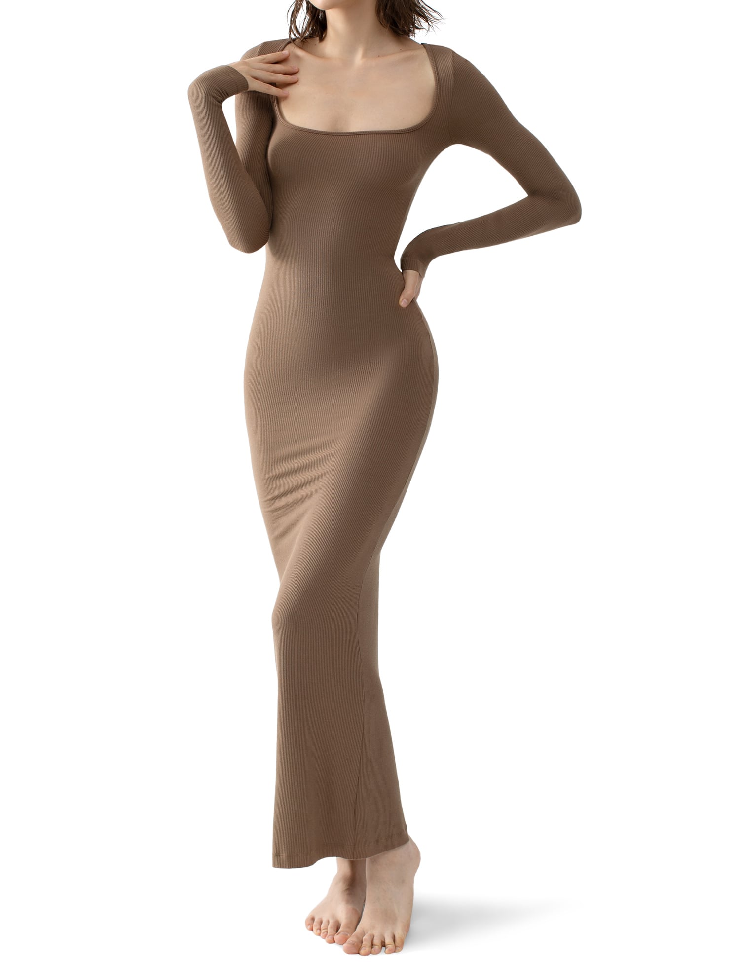 Slip Maxi Long Sleeve Dress-PUMIEY-Bodysuits and Shapewear Slip Maxi Long Sleeve Dress-PUMIEY-Bodysuits and Shapewear