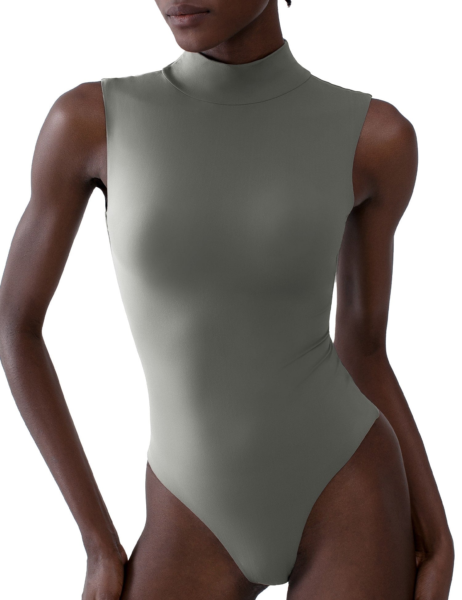 The Jeri Bodysuit: Sleeveless Stretchy Mock Neck Bodysuit