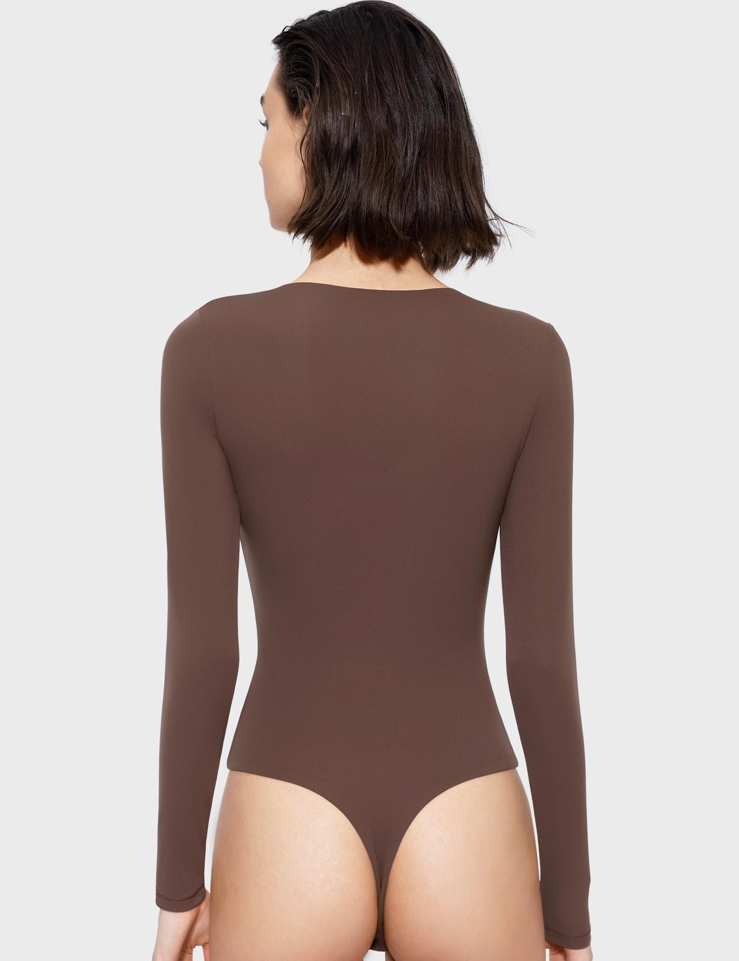 Knot Front Long Sleeve Bodysuit - Brown & Thong - PUMIEY – Pumiey