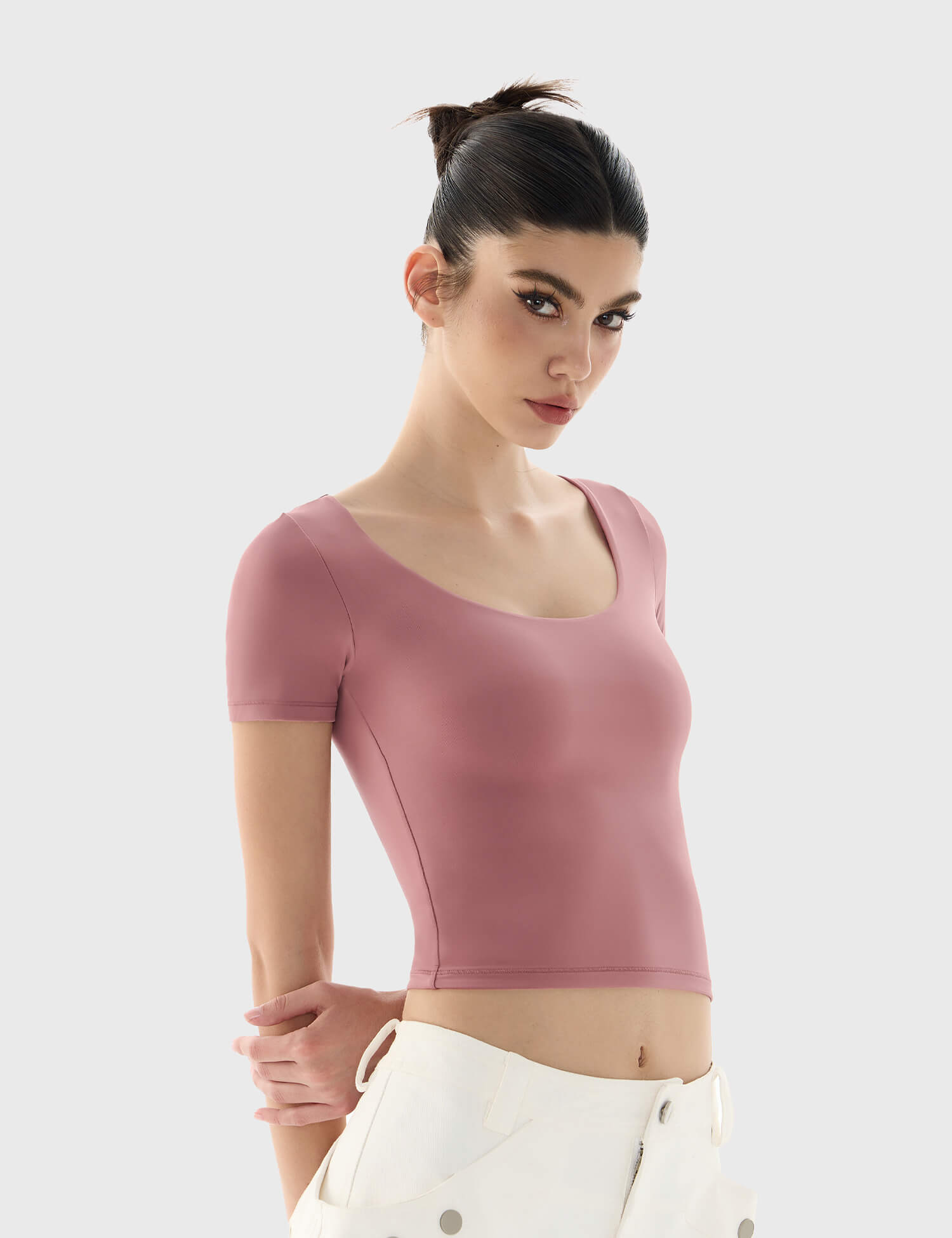 Crop Tops Crew Neck T Shirt-Pumiey-Bodysuit and shapewear