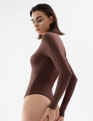 Scoop Neck Long Sleeve Bodysuit | Tiramisu - Pumiey