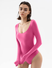 Scoop Neck Long Sleeve Bodysuit |Blush - Pumiey